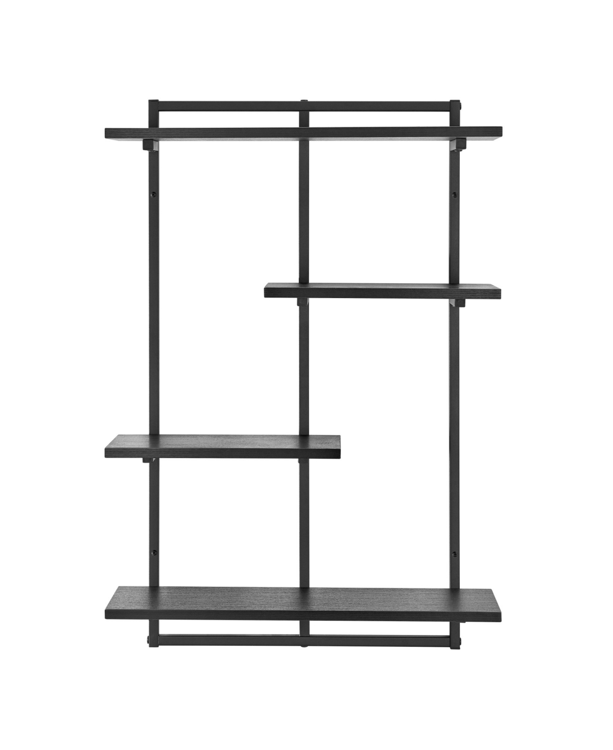 Rhodes 4 Tier Modern Floating Windowsill Wall Shelf Unit with Black Metal Frame and Black Mdf Shelves - Black