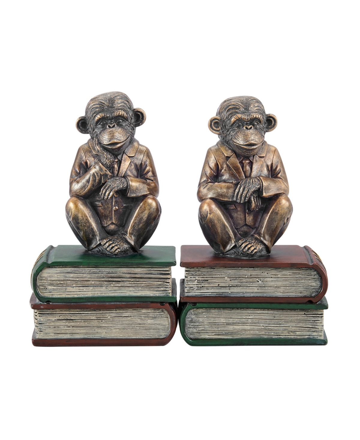 Danya B Monkeys on Books Polyresin Antique-Like Patina Finish Bookend, Set of 2