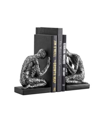 Kneeling Figure Sculptures Polyresin Silver-Tone and Black Finish Bookend, Set of 2