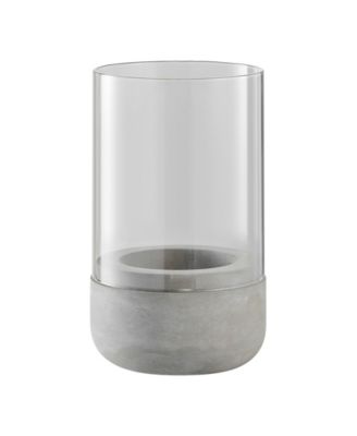Modern Cool Gray Cement Base and Glass Pillar Votive Candle Holder, Small