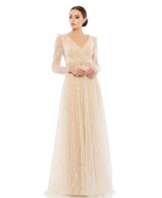 Women's Long Sleeve Gown With Silver Sequin - Macy's