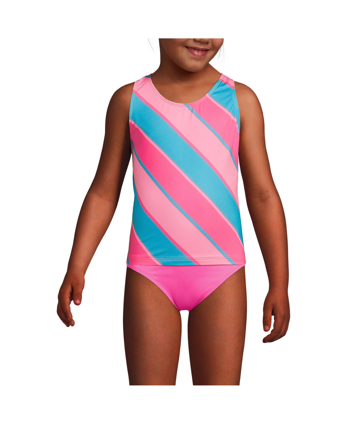 Lands' End Girls Chlorine Resistant Racer Back Tankini Swim Top -turquoise stripe