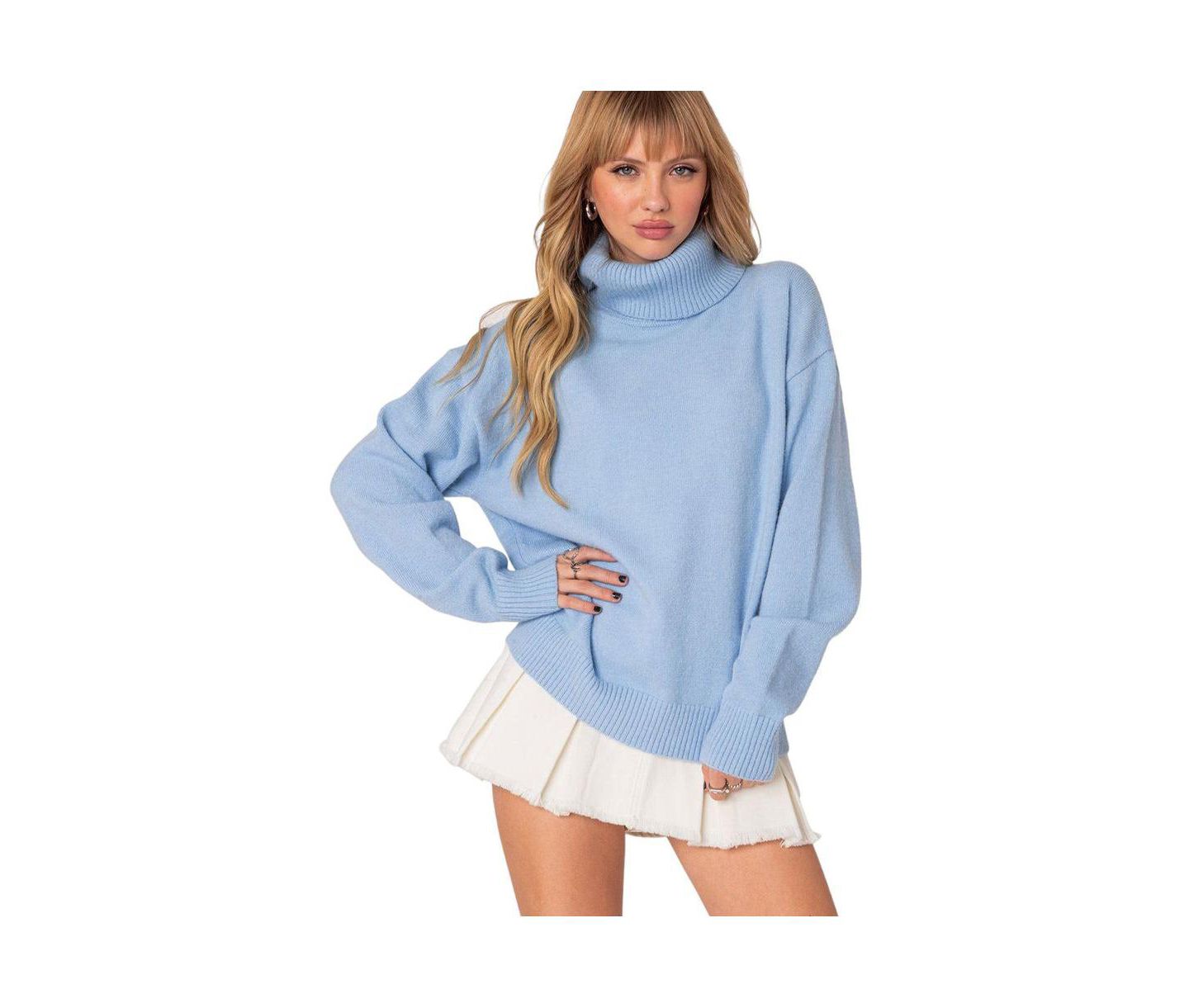 Женский свитер Edikted Isabelle oversized turtle neck, цвет: Светлый синий — фото 1