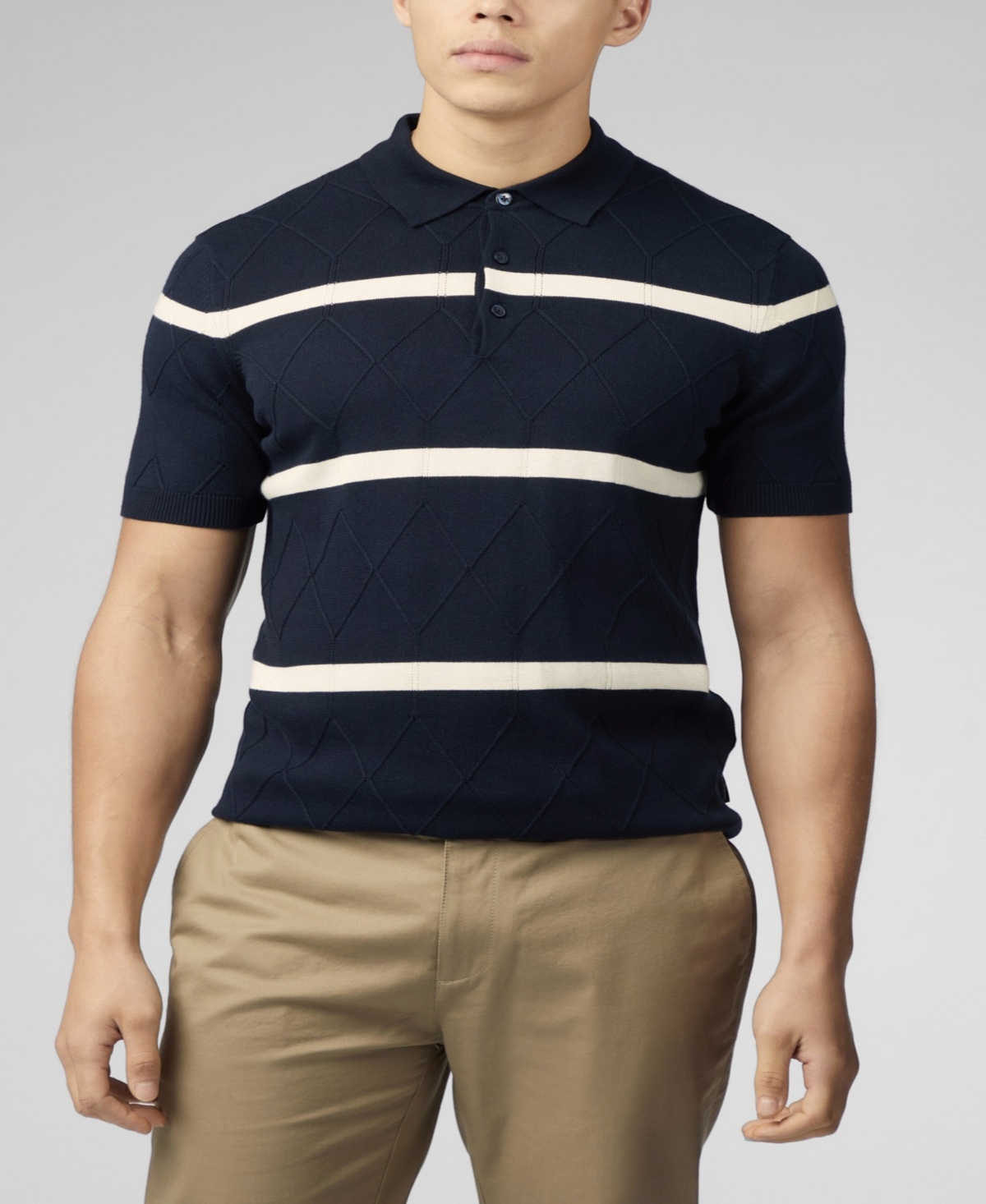 Shop Ben Sherman Men's Argyle Stripe Polo Shirt In Dark Navy