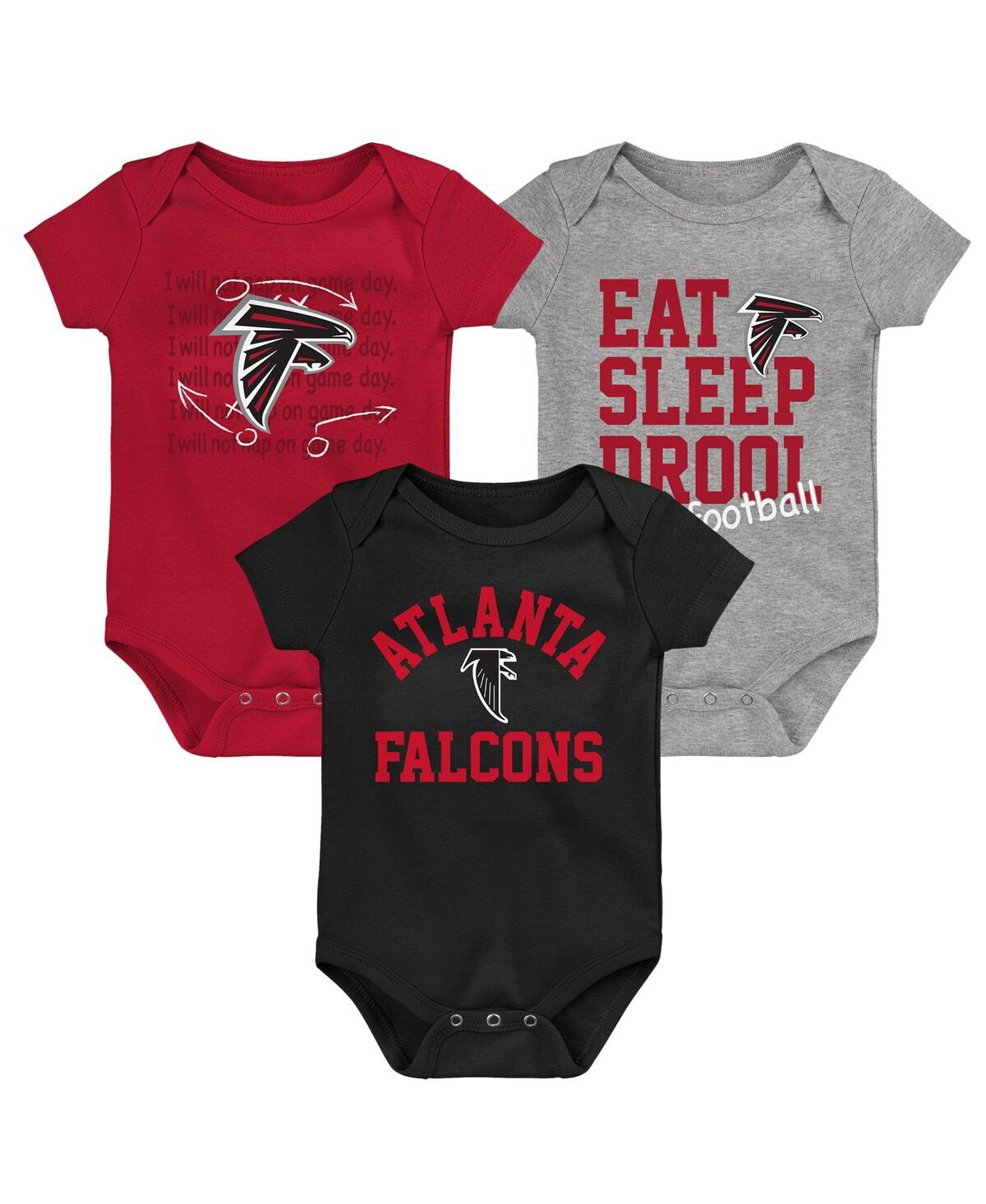 Shop Outerstuff Baby Boys And Girls Red, Black, Heather Gray Atlanta Falcons Three-pack Eat, Sleep And Drool Retro B In Red,black,heather Gray