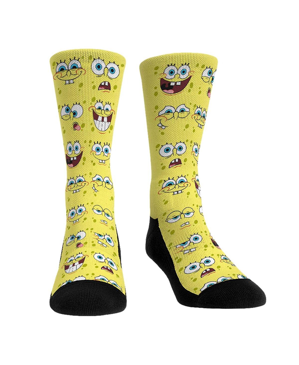 Men's and Women's Rock 'Em Socks SpongeBob Square Pants Face All Over Crew Socks - Multi