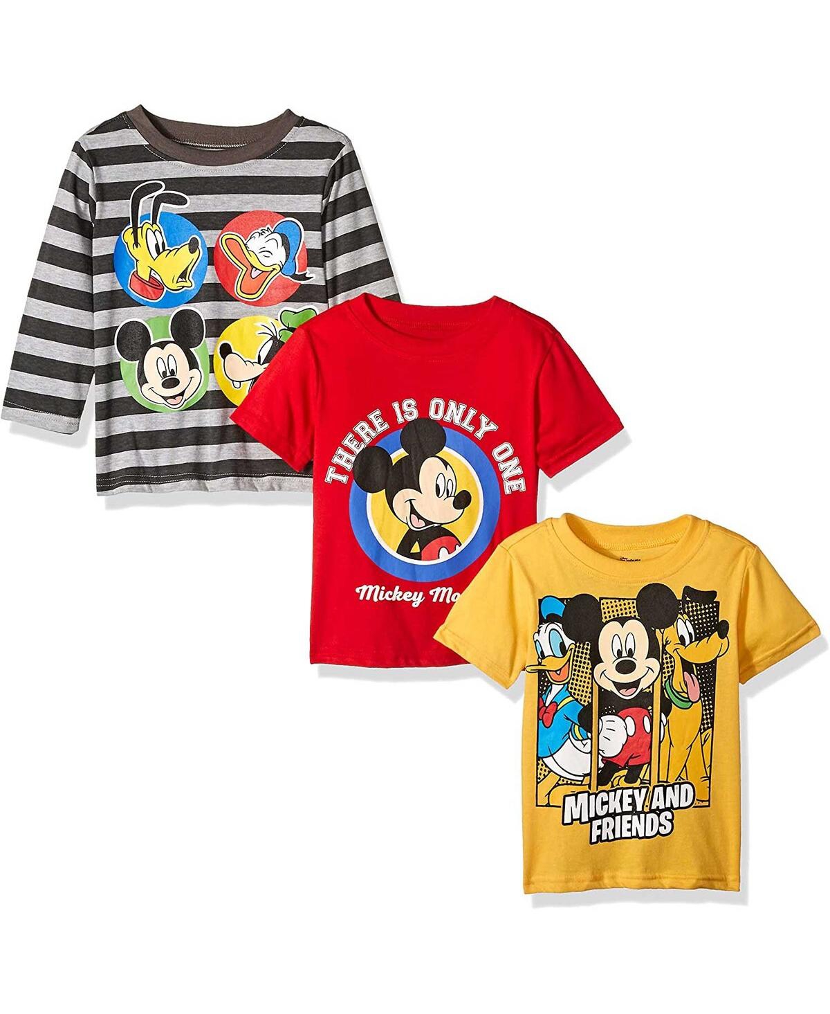 Shop Children's Apparel Network Baby Boys And Girls Mickey Mouse Gray, Red, Yellow Graphic 3-pack T-shirt Combo Set In Gray,red,yellow