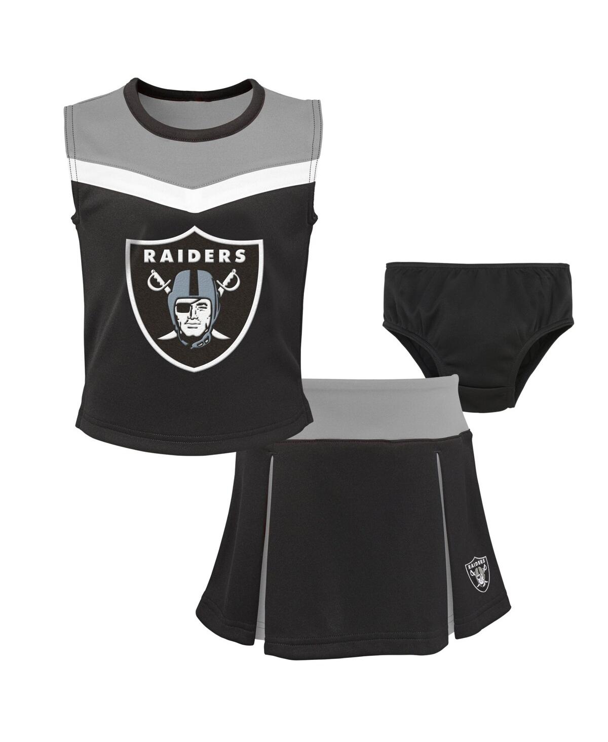 Shop Outerstuff Little Girls Black Las Vegas Raiders Spirit Cheerleader Two-piece Set With Bloomers