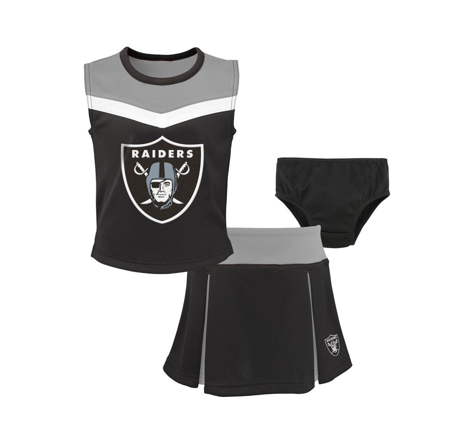 Little Girls Black Las Vegas Raiders Spirit Cheerleader Two-Piece Set with Bloomers