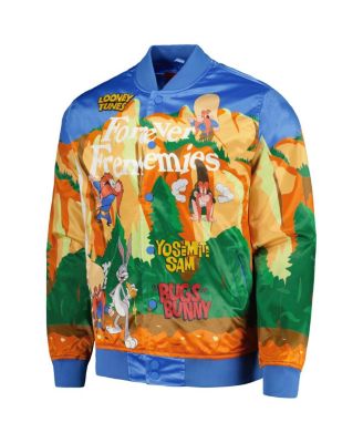 Men's Blue Looney Tunes Graphic Satin Full-Snap Jacket