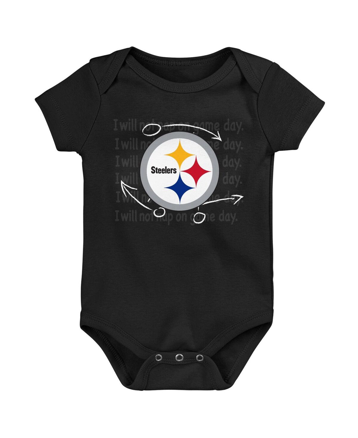 Outerstuff Newborn & Infant Black/gold/heather Gray Pittsburgh Steelers Three-pack Eat, Sleep & Drool Retro Bod In Black,gold,heather Gray