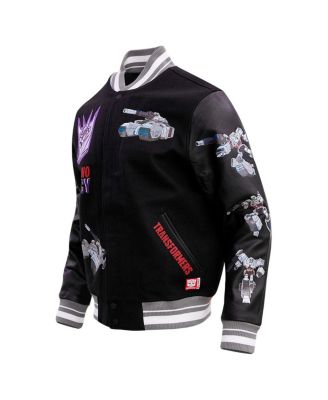 Freeze Max Men's Black Transformers Legendary Decepticon Barricade Full-Zip Varsity Jacket