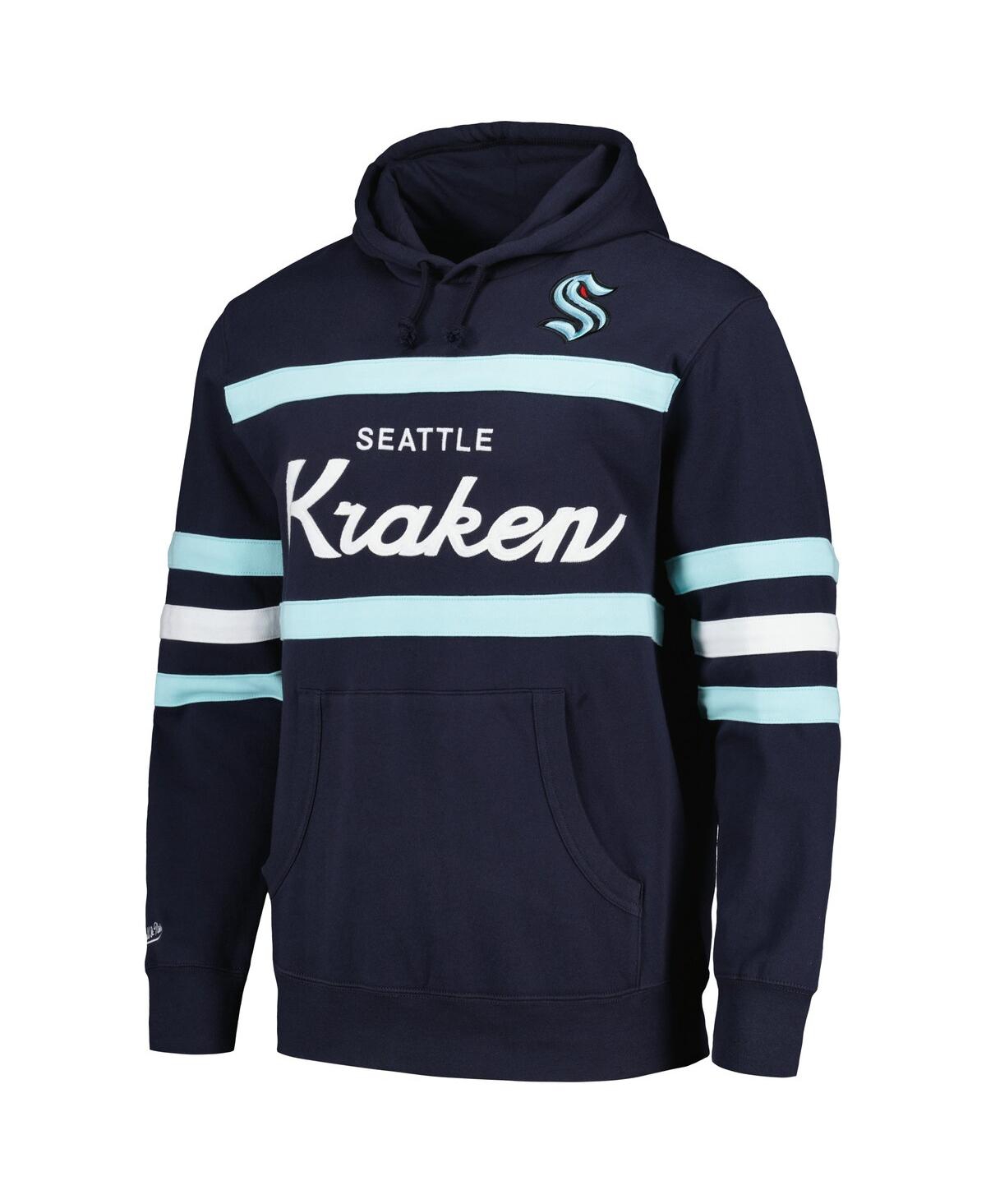 Shop Mitchell & Ness Men's  Deep Sea Blue Seattle Kraken Head Coach Pullover Hoodie