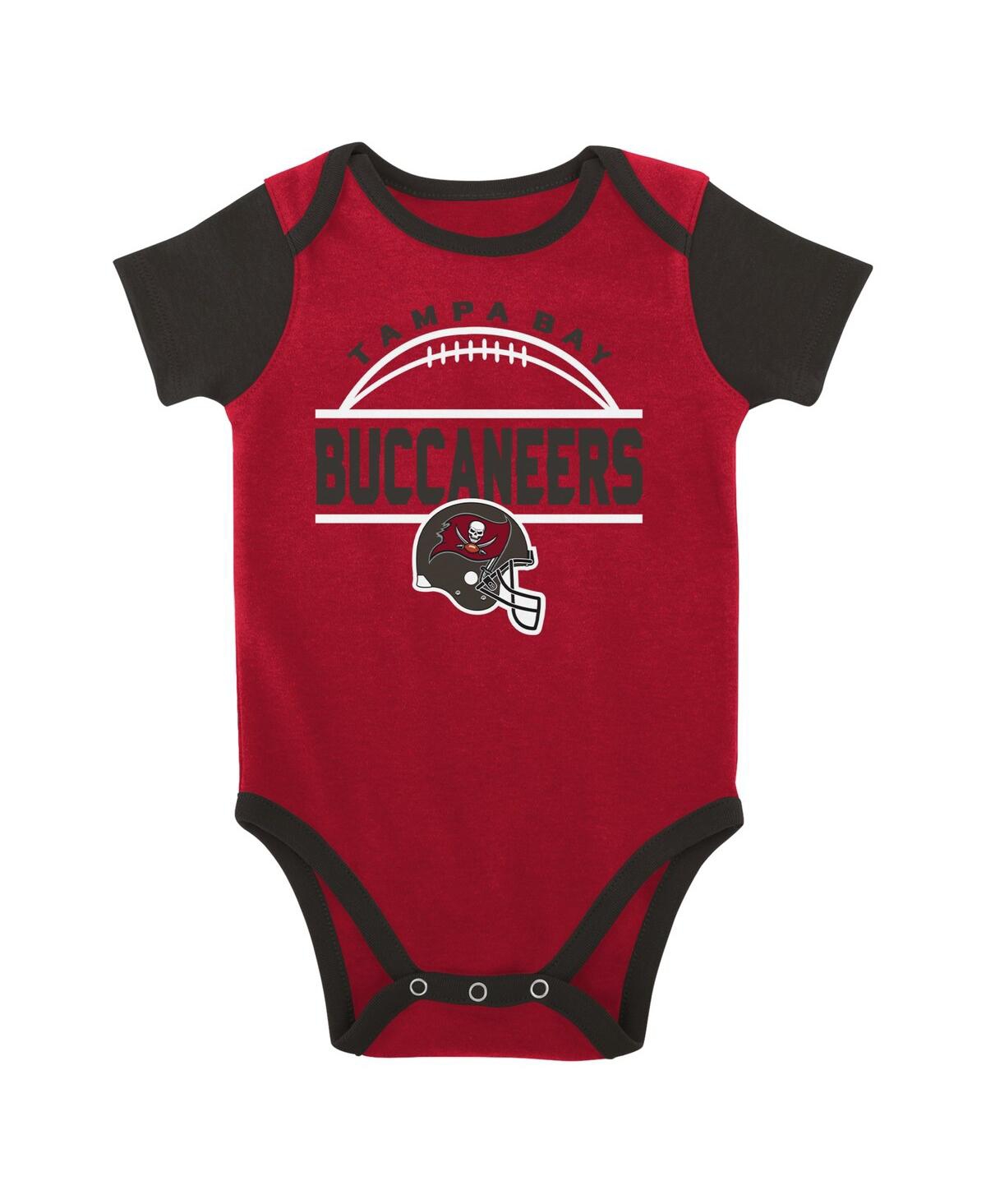 Shop Outerstuff Baby Boys And Girls Red, Pewter Tampa Bay Buccaneers Home Field Advantage Three-piece Bodysuit, Bib  In Red,pewter