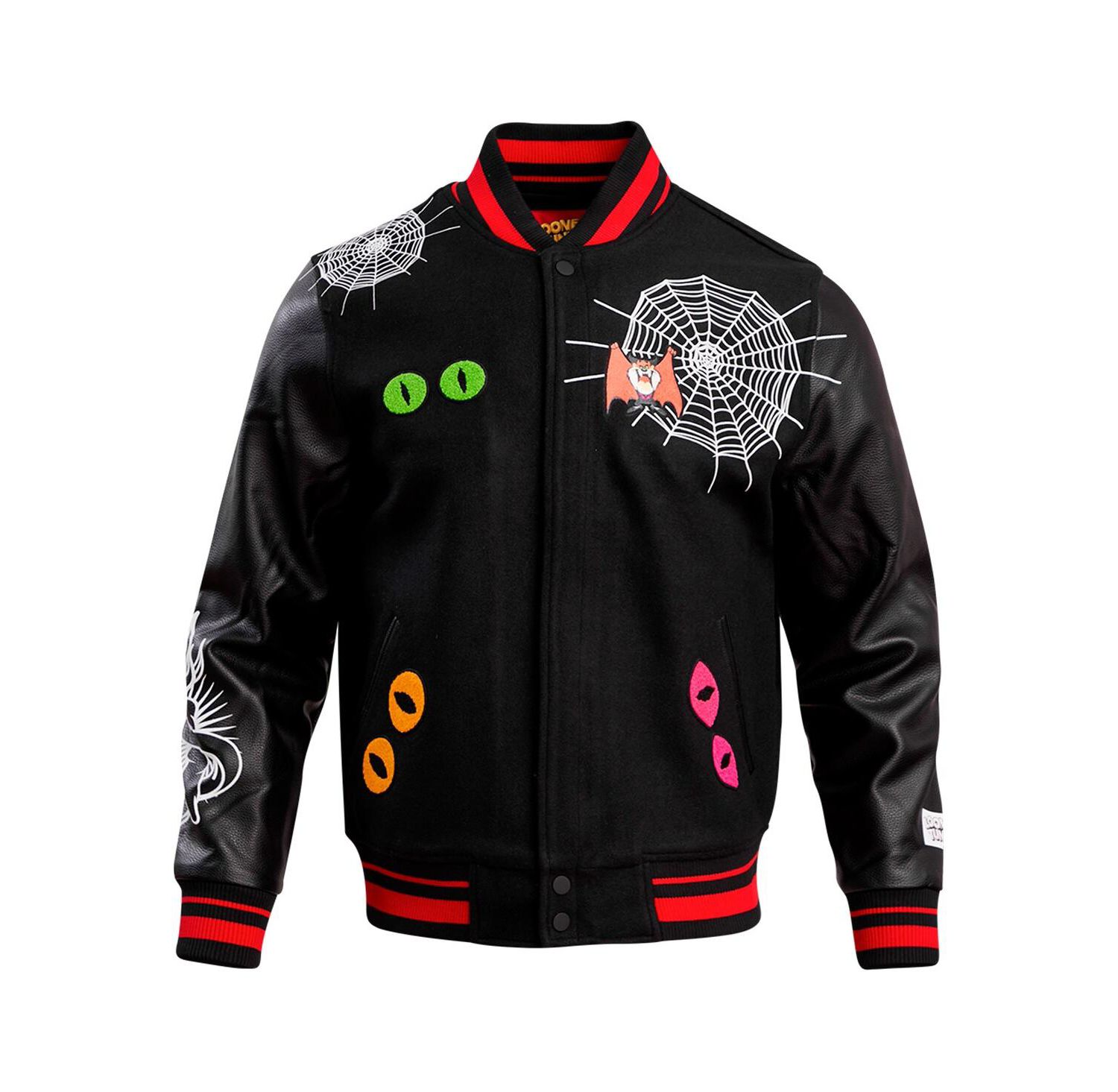 Men's Black Looney Tunes Taz Dracula Varsity Full-Snap Jacket