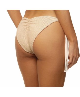 Women's Crinkle Lurex Reversible Scrunch Tie Side Bikini Bottom
