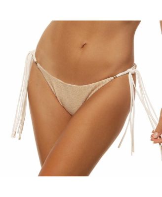 Women's Crinkle Lurex Reversible Scrunch Tie Side Bikini Bottom