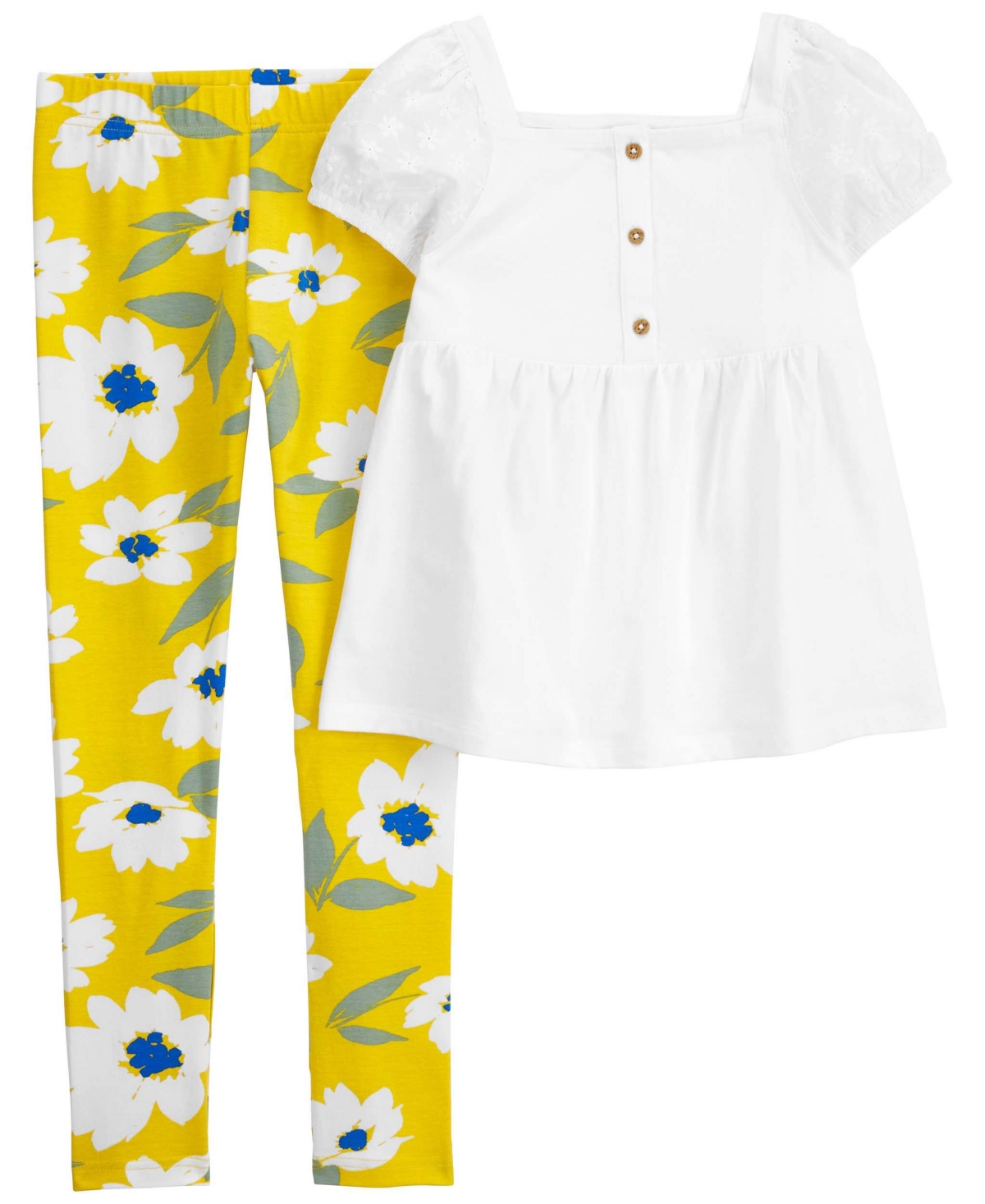 Shop Carter's Big 2 Piece Eyelet Top And Floral Legging Set In Yellow