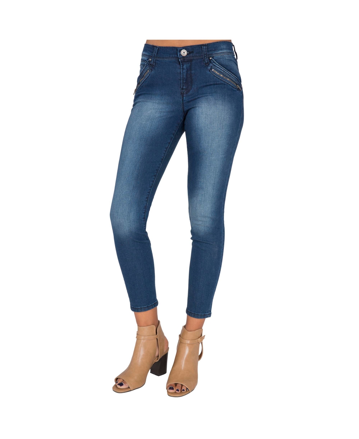 Women's Zipper Pocket Ankle Jeans - Medium blue