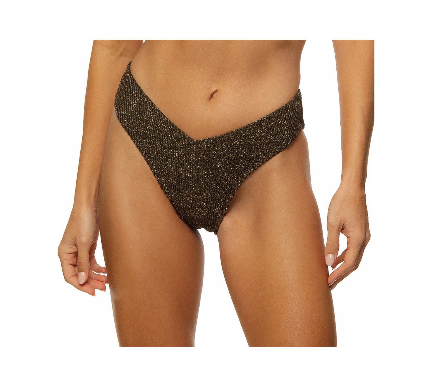 Women's Crinkle Lurex Reversible V Front Classic Bikini Bottom