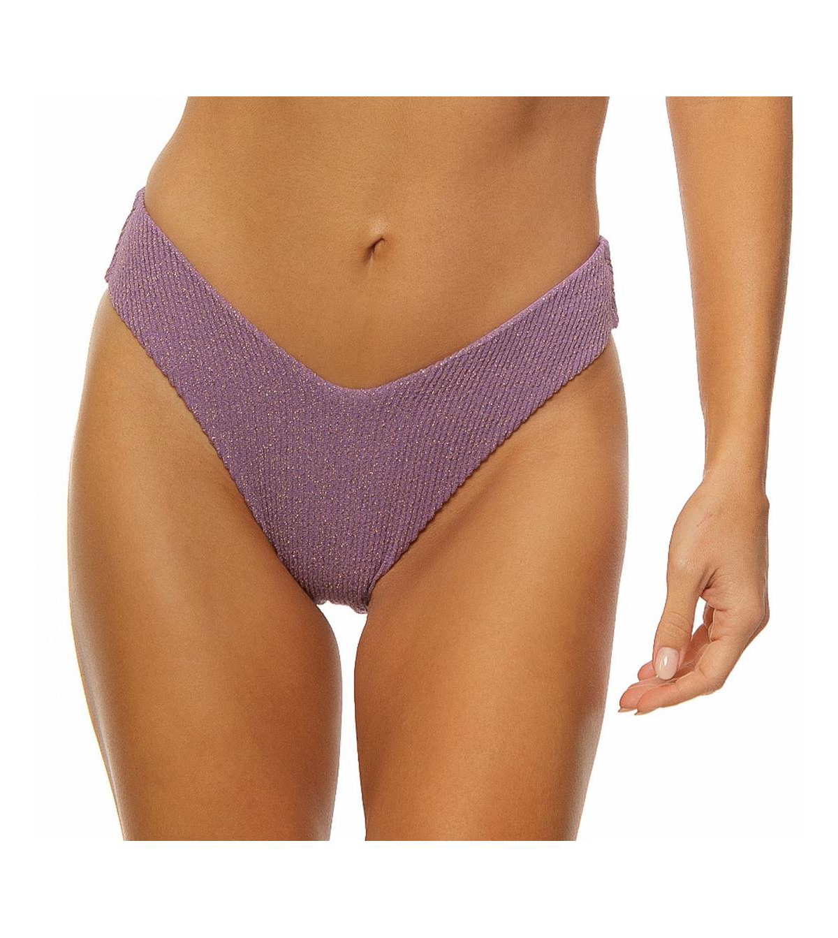Women's Crinkle Lurex Reversible V Front Classic Bikini Bottom - Purple