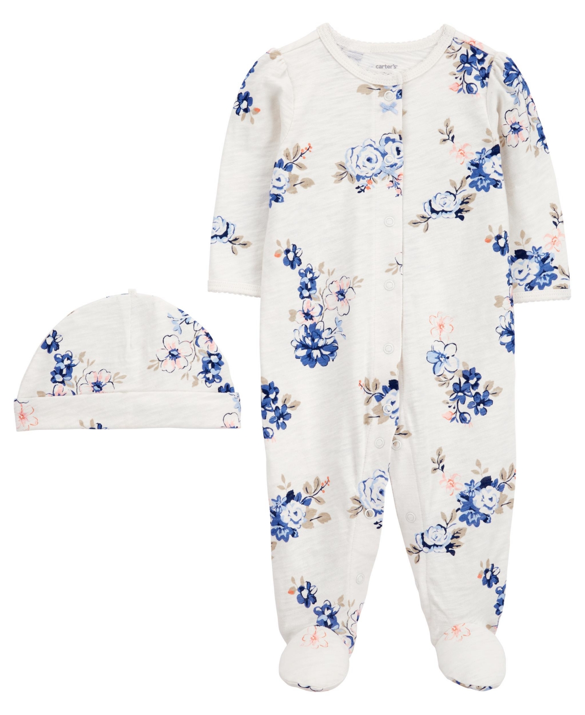 Shop Carter's Baby 2 Piece Floral Snap Up Sleep And Play And Cap Set In Multi