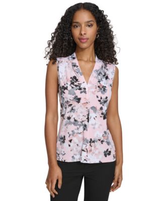 Calvin Klein - Women's Printed V-Neck Sleeveless Blouse