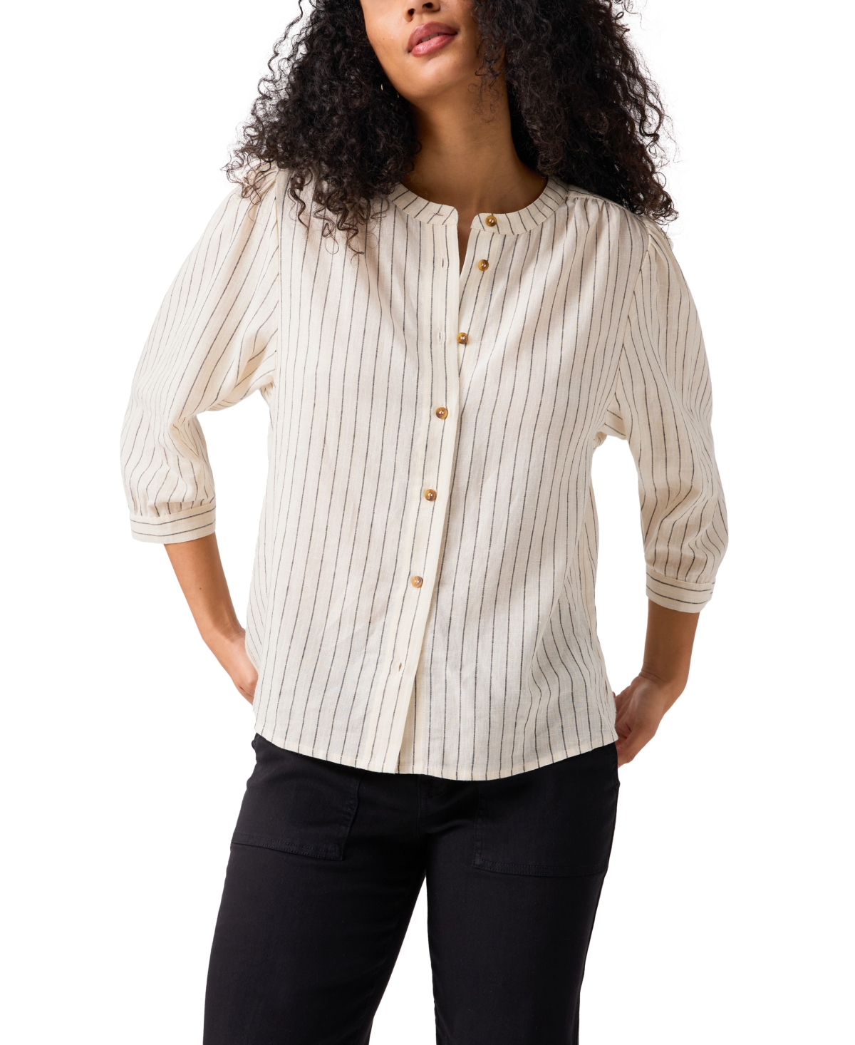 Women's The Femme Striped 3/4-Sleeve Shirt - Birch Stripe