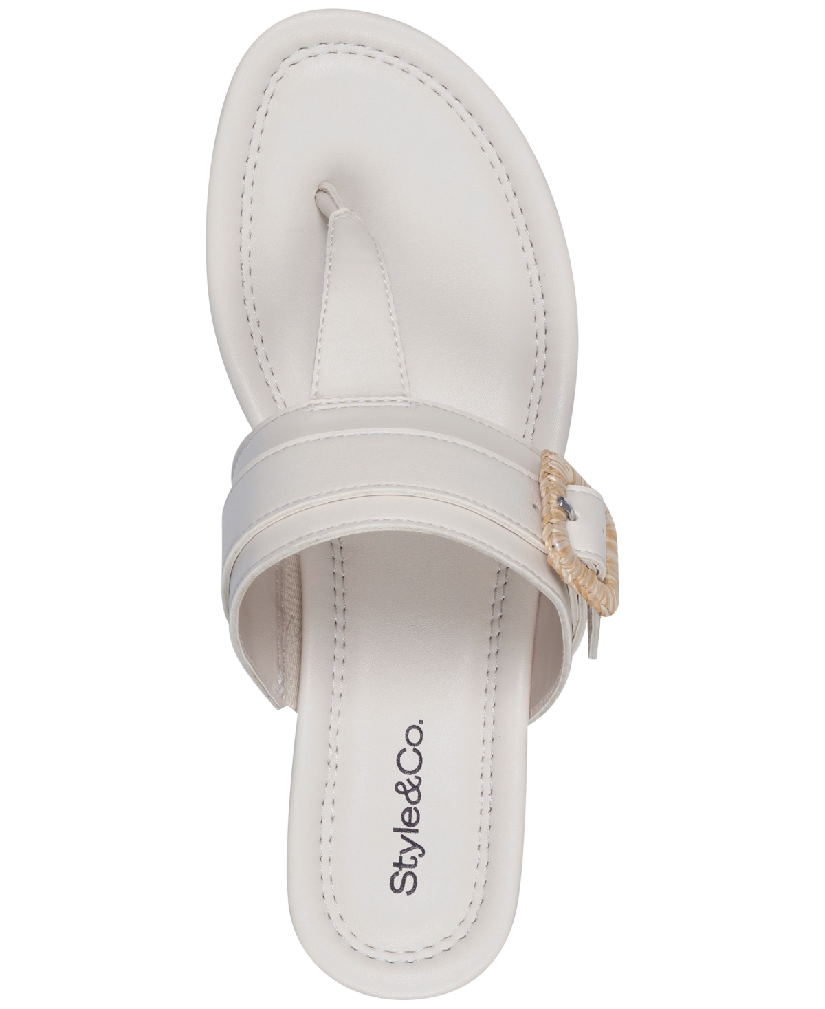 Shop Style & Co Women's Polliee Buckled Thong Wedge Sandals, Created For Macy's In Ivory Raffia