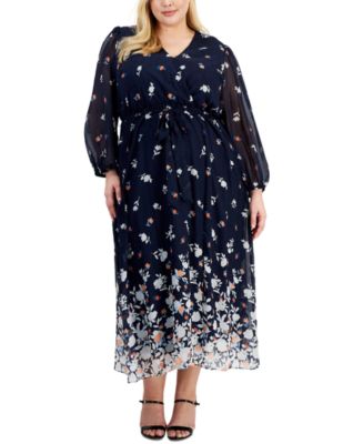 Plus Size Floral Print Balloon Sleeve Maxi Dress