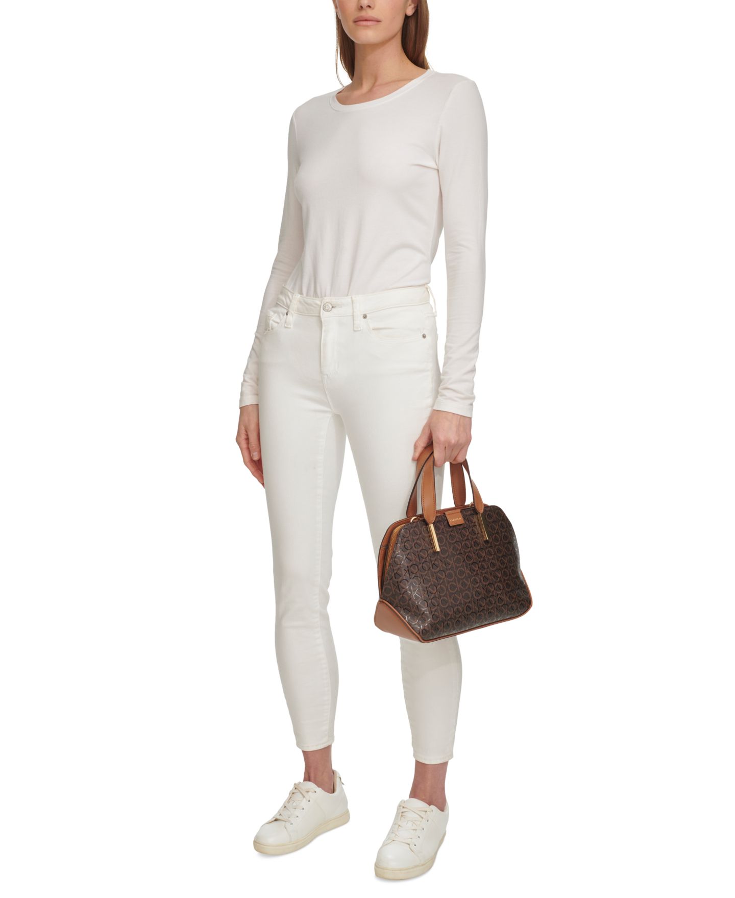 Женская сумка Calvin Klein Audrey Signature Convertible Satchel, цвет: Миндальный серо-коричневый / Карамельный — фото 6
