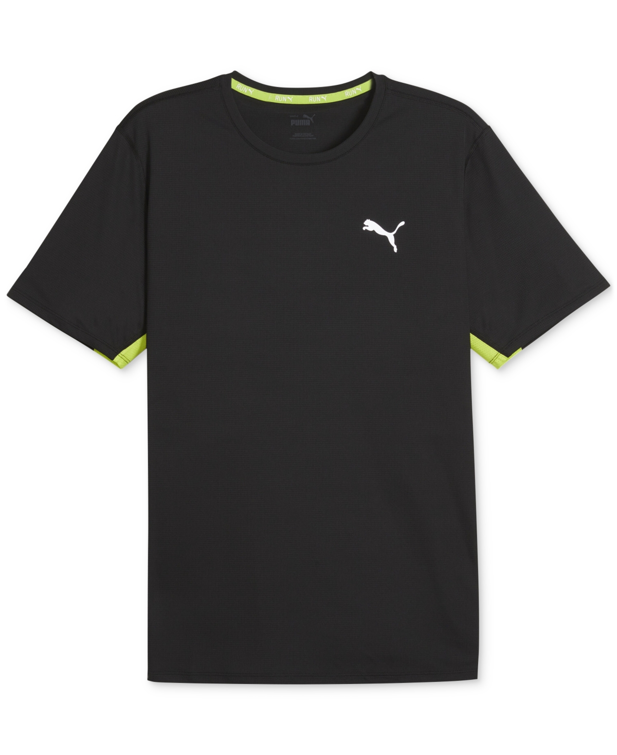 Shop Puma Men's Run Favorite Velocity Logo T-shirt In  Black-lime Pow
