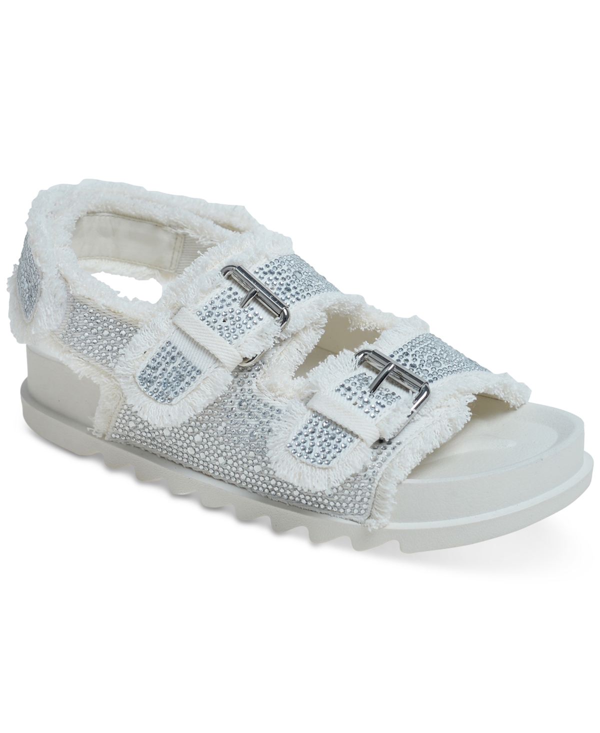 Wild Pair Mystick Buckled Flat Slingback Sandals, Created For Macy's In White Bling