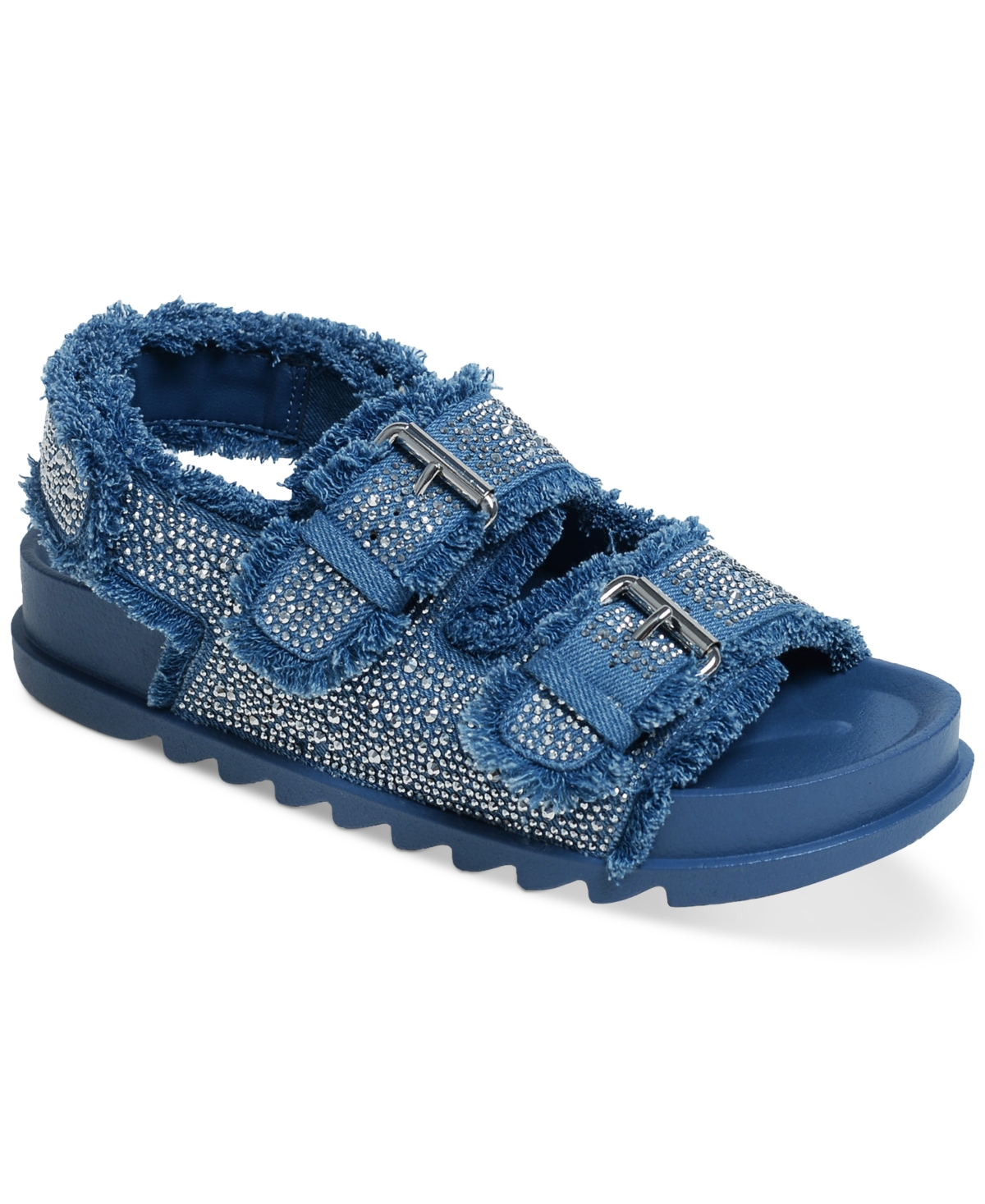 Wild Pair Mystick Buckled Flat Slingback Sandals, Created For Macy's In Denim Bling