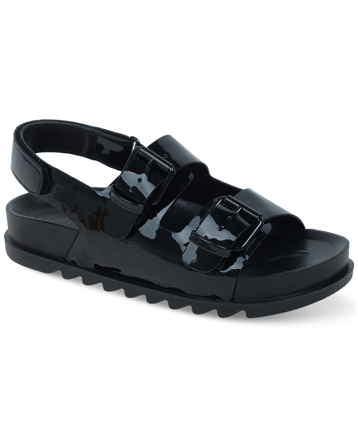 Wild Pair Mystick Buckled Flat Slingback Sandals, Created For Macy's In Black Patent