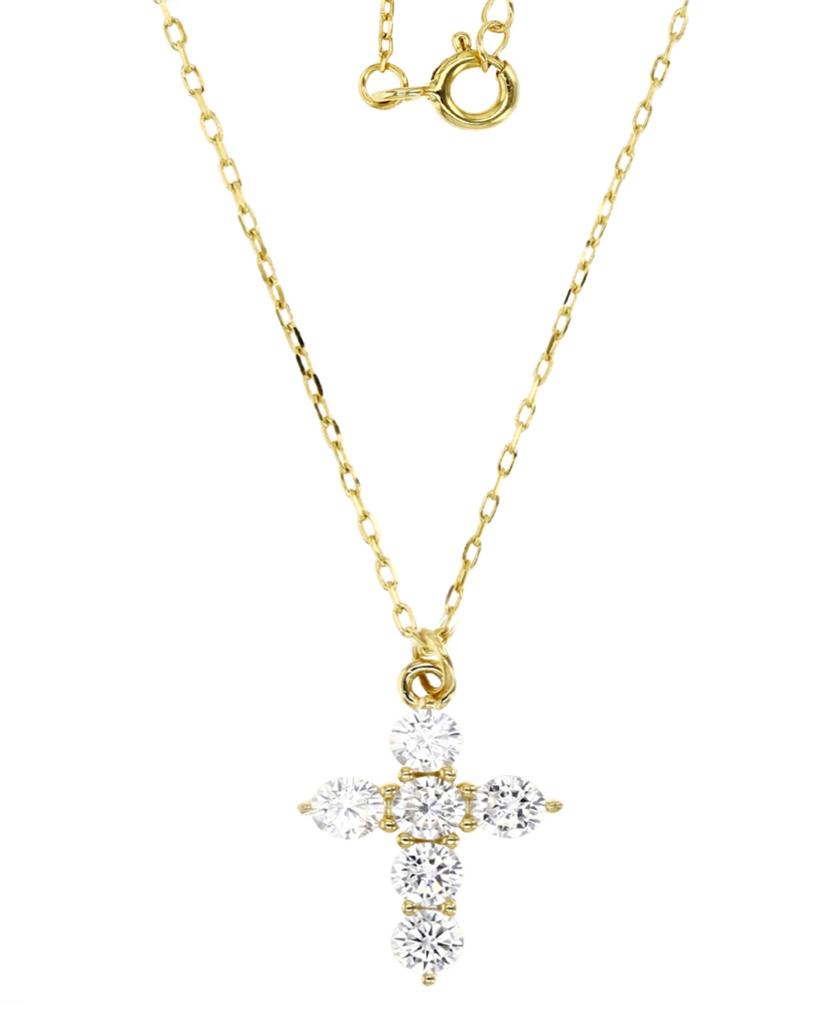 Cubic Zirconia Cross Pendant Necklace in 14k Gold-Plated Sterling Silver, 16" + 2" extender - Gold