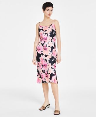 Bar III - Women's Floral-Print Cowl Neck Slip Dress