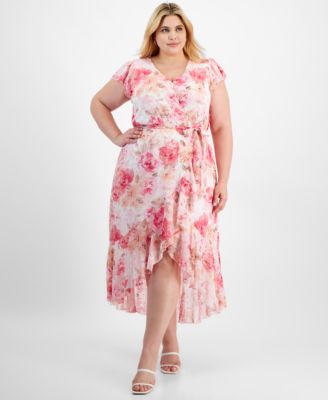 City Studios - Plus Size Floral-Print Wrap Dress