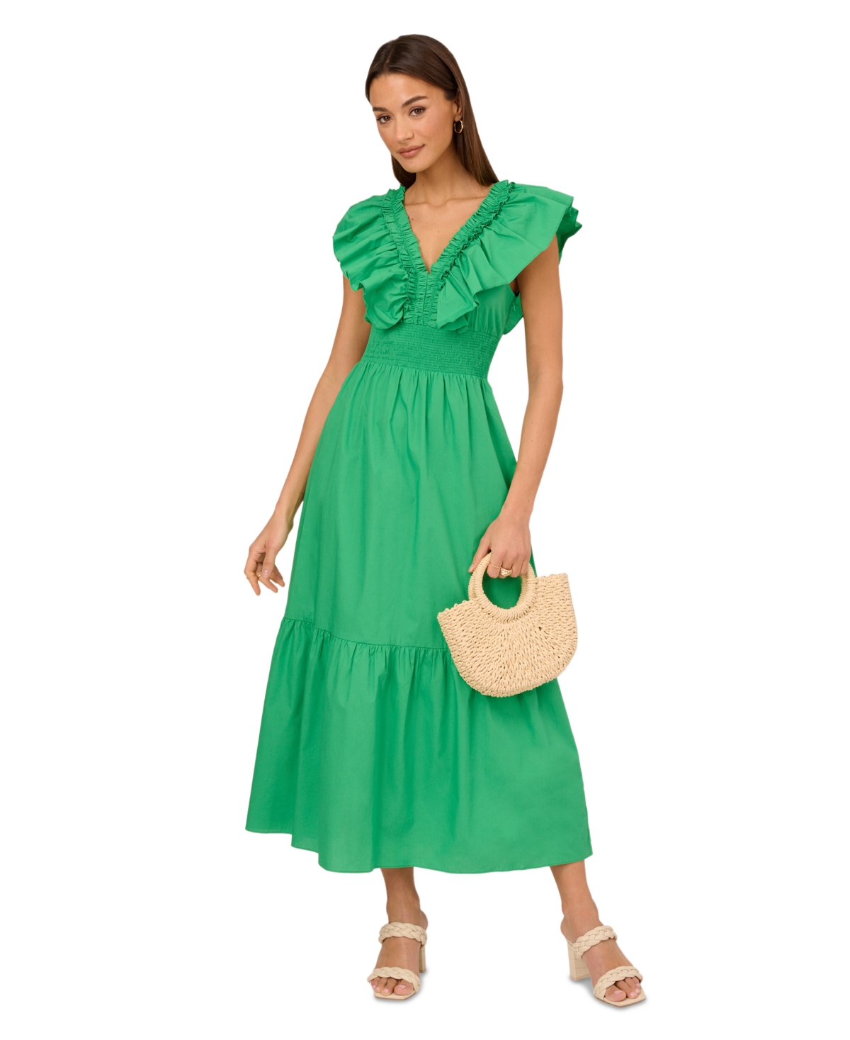 Shop Adrianna By Adrianna Papell Women's Ruffled Maxi Dress In Green