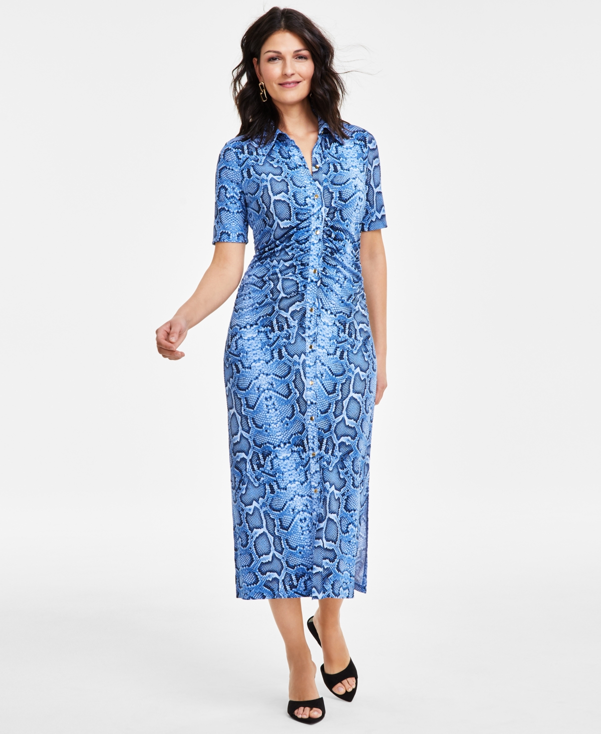 Shop Inc International Concepts Women's Short-sleeve Button-front Dress, Created For Macy's In Sophia Snake
