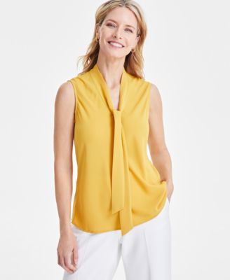 売れ筋商品|||カスパー カットソー トップス レディース Women's Sleeveless Tie-Neck Top, Regular and Petite Sizes White Kasper Women's Sleeveless Tie-Neck Top, Regular & Petite