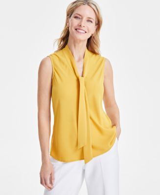 売れ筋商品|||カスパー カットソー トップス レディース Women's Sleeveless Tie-Neck Top, Regular and Petite Sizes  Blue Kasper Women's Sleeveless Tie-Neck Top, Regular & Petite