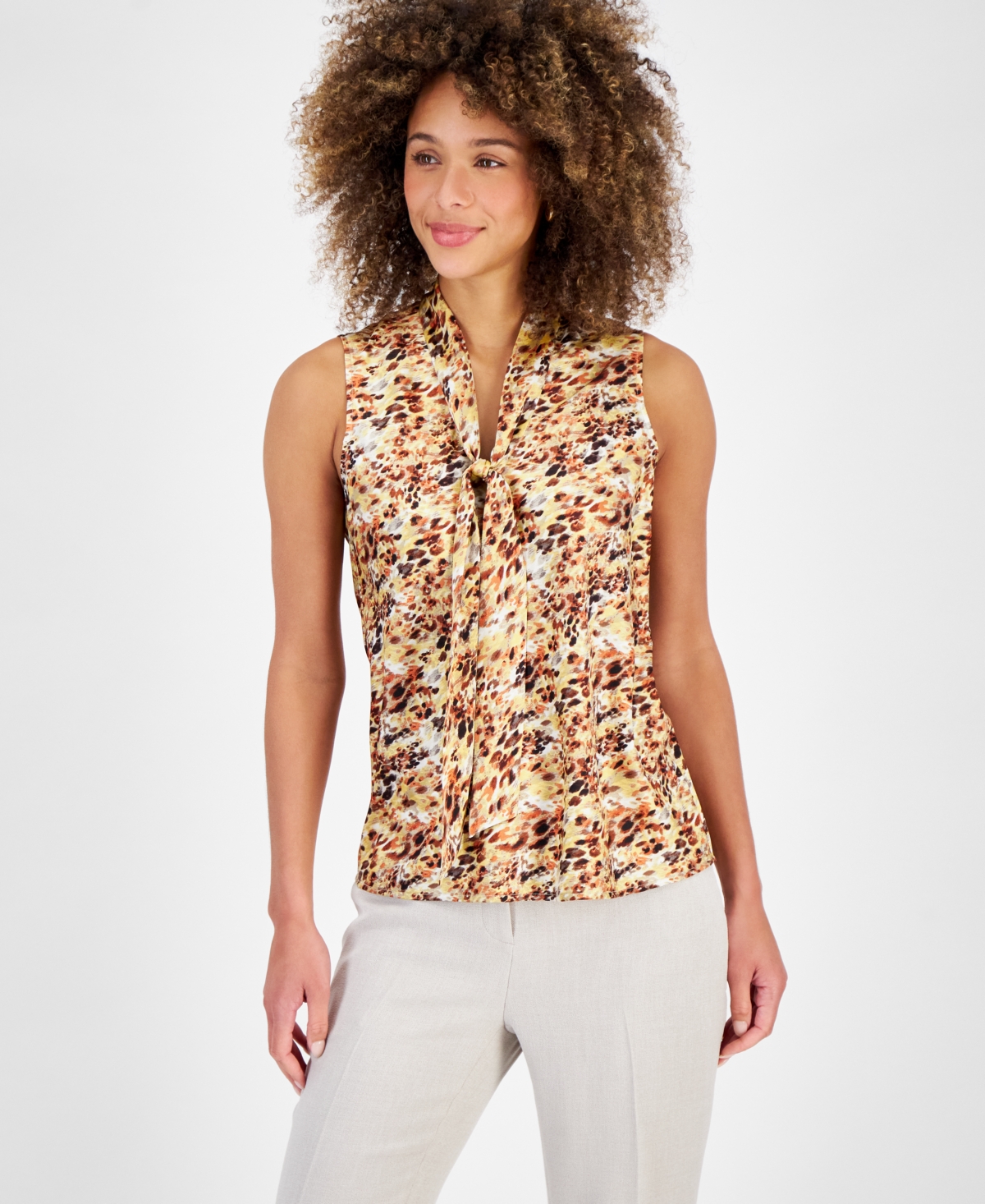 Women's Printed Tie-Front Blouse - Daffodil/Vanilla Ice Mlt