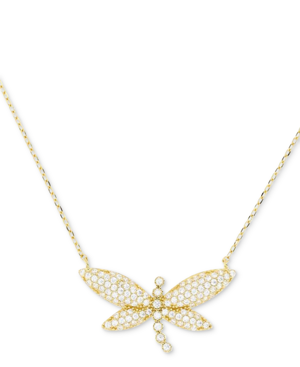 Macy's Cubic Zirconia Pave Dragonfly Pendant Necklace In 14k Gold-plated Sterling Silver, 18" +2" Extender