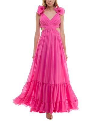 B Darlin - Juniors' Ruffled Lace-Up-Back Gown