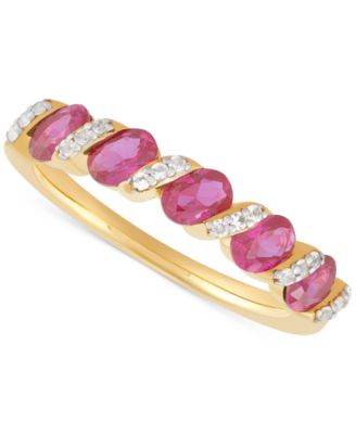 Macy's - Lab-Grown Blue Sapphire (1-1/3 ct. t.w.) & Lab-Grown White Sapphire (1/10 ct. t.w.) Ring in 14k Gold-Plated Sterling Silver (Also in Lab-Grown Ruby & Lab-Grown Emerald