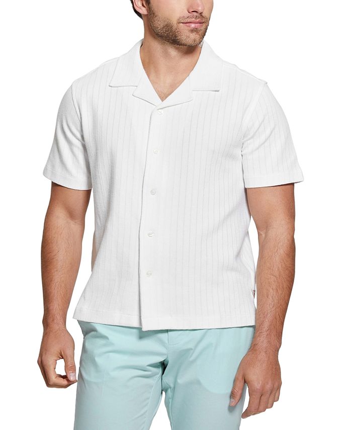 Cuba Vera Men's Contrast Panel Camp Collar Shirt - Short Sleeve Button-Down, Relaxed Fit, Straight Hem
