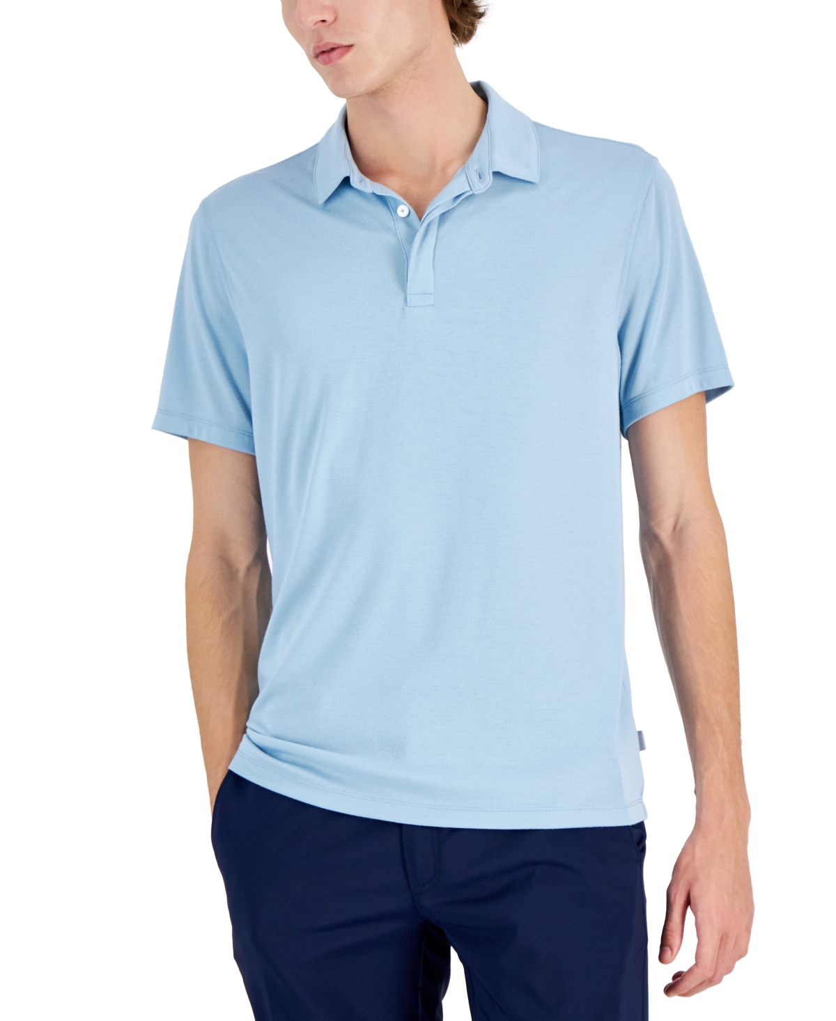 Shop Alfani Men's Alfatech Stretch Solid Polo Shirt, Created For Macy's In Sparrow Blue