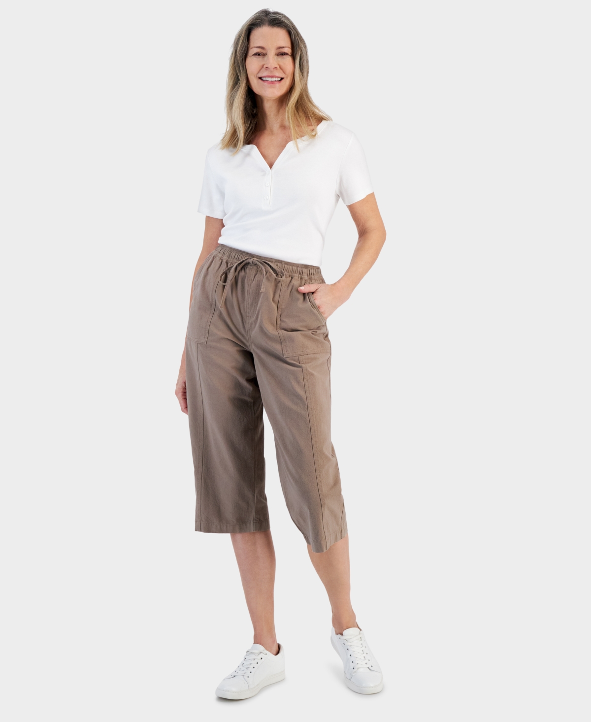 Shop Style & Co Women's Drawstring Capri Pants, Regular & Petite, Created For Macy's In Truffle