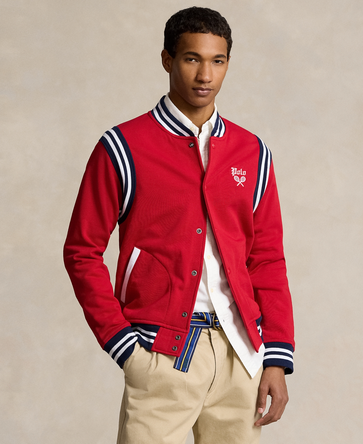 Polo Ralph Lauren Men's Embroidered Fleece Baseball Jacket In Rl Red Multi